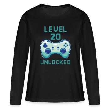 Niveau 20 casque déverrouillé pour les citations de joueurs - T-shirt manches longues Premium bio Femme - noir - Devant - Julia (174cm)