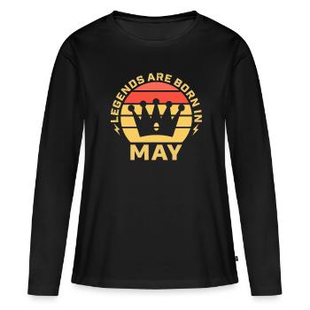 Les légendes naissent au mois de l’anniversaire du mois de mai - T-shirt manches longues Premium bio Femme - noir - Devant - Julia (174cm)