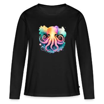 Underwater World Baby Octopus Fish in Watercolor - Frauen Premium Bio Langarmshirt - Schwarz - Vorne - Julia (174cm)