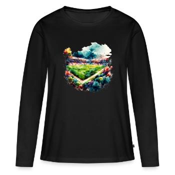 Stade de football dans le stade de Fussball à l’aquarelle - T-shirt manches longues Premium bio Femme - noir - Devant - Julia (174cm)