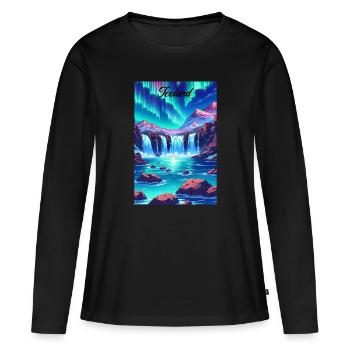 Islande Aurora Affiche Rétro Souvenir Vintage - T-shirt manches longues Premium bio Femme - noir - Devant - Julia (174cm)