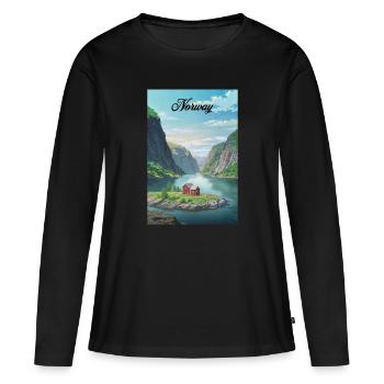 Norway Fjord Retro Poster Souvenir - Women's Premium Organic Long Sleeve Shirt - black - Front - Julia (174cm)