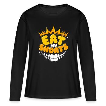 Eat my shorts funny short Video with Teeth mouth - Frauen Premium Bio Langarmshirt - Schwarz - Vorne - Julia (174cm)