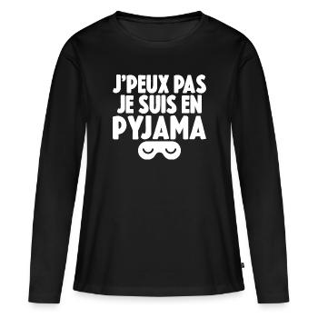 J'peux pas je suis en pyjama - T-shirt manches longues Premium bio Femme - noir - Devant - Julia (174cm)