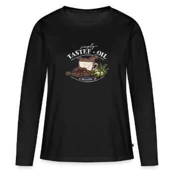 Simply Tastef-Oil & Healthy AF Olive Oil Coffee Fun - T-shirt manches longues Premium bio Femme - noir - Devant - Julia (174cm)