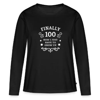 Enfin 100e anniversaire en grandissant - T-shirt manches longues Premium bio Femme - noir - Devant - Julia (174cm)