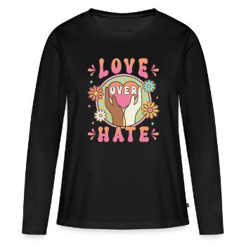 Love Over Hate Retro 70s Frauen Statement Design - Frauen Premium Bio Langarmshirt - Schwarz - Vorne - Julia (174cm)