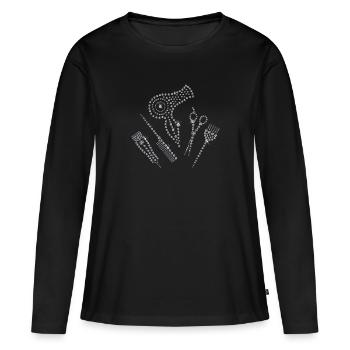 Coiffeur Coiffeur Tablier Strass Ciseaux Peigne Cheveux - T-shirt manches longues Premium bio Femme - noir - Devant - Julia (174cm)