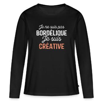 Je ne suis pas bordélique je suis créative - T-shirt manches longues Premium bio Femme - noir - Devant - Julia (174cm)