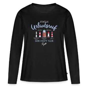 Sylt, Status Urlaubsreif, Deutsche Nordsee - Frauen Premium Bio Langarmshirt - Schwarz - Vorne - Julia (174cm)