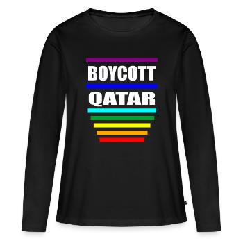 Boycott Qatar Spruch Sprüche - Frauen Premium Bio Langarmshirt - Schwarz - Vorne - Julia (174cm)