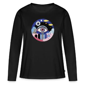 Œil psychédélique - T-shirt manches longues Premium bio Femme - noir - Devant - Julia (174cm)