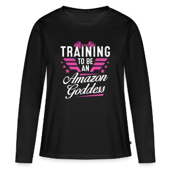 FORMATION POUR ÊTRE À AMAZON GODDESS Fitness Gym Woman - T-shirt manches longues Premium bio Femme - noir - Devant - Julia (174cm)