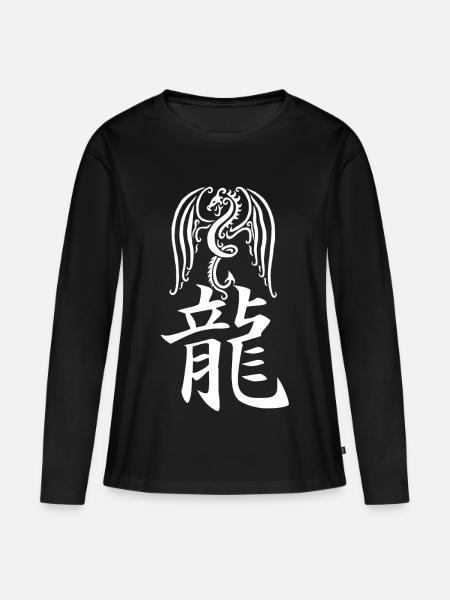 Japanischer weißer Drache - Frauen Premium Bio Langarmshirt - Schwarz
