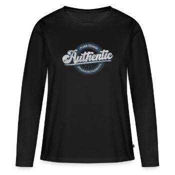 Authentisches reines Denim-Premiumprodukt retroblau - Frauen Premium Bio Langarmshirt - Schwarz - Vorne - Julia (174cm)