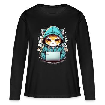 Coding cat - Frauen Premium Bio Langarmshirt - Schwarz - Vorne - Julia (174cm)