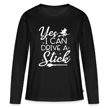 Illustration fantaisiste sorcière balai-balai - T-shirt manches longues Premium bio Femme - noir - Devant - Julia (174cm)