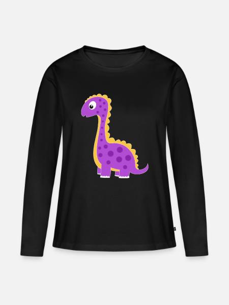 Verspielter Dino mit bunten Punkten - Frauen Premium Bio Langarmshirt - Schwarz