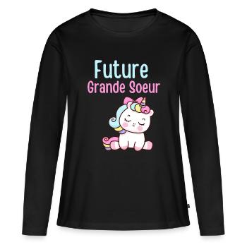 Zukünftige große Schwester Einhorn - Frauen Premium Bio Langarmshirt - Schwarz - Vorne - Julia (174cm)