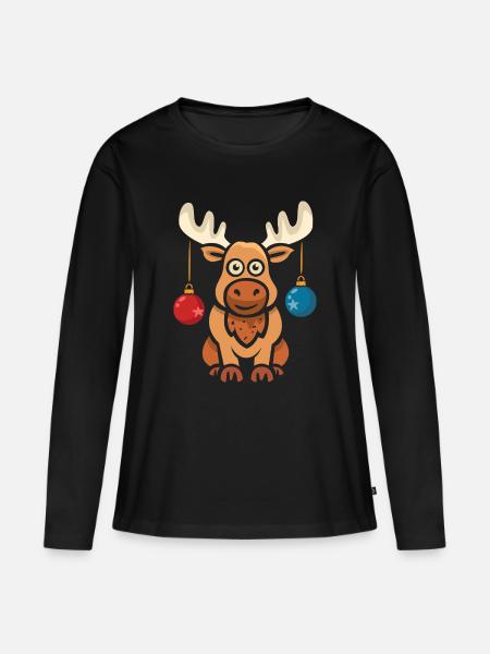 Christmas cartoon moose - Women's Premium Organic Long Sleeve Shirt - black