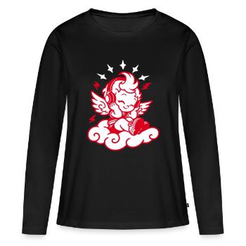 Ange de la musique – Chérubin avec casque - T-shirt manches longues Premium bio Femme - noir - Devant - Julia (174cm)
