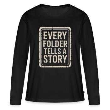 Chaque dossier raconte une histoire - T-shirt manches longues Premium bio Femme - noir - Devant - Julia (174cm)