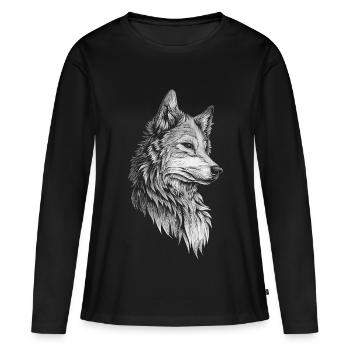 Wolf Kopf Realistisch - Frauen Premium Bio Langarmshirt - Schwarz - Vorne - Julia (174cm)