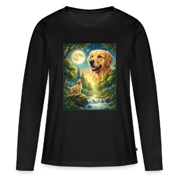 Hurler vers le mème de la lune Chien animal Labrador - T-shirt manches longues Premium bio Femme - noir - Devant - Julia (174cm)