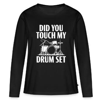 As-tu touché à ma batterie - T-shirt manches longues Premium bio Femme - noir - Devant - Julia (174cm)