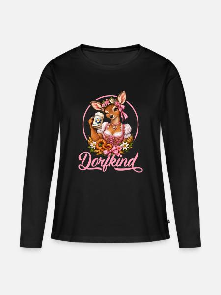 Dorflokind im Dirndl - Frauen Premium Bio Langarmshirt - Schwarz