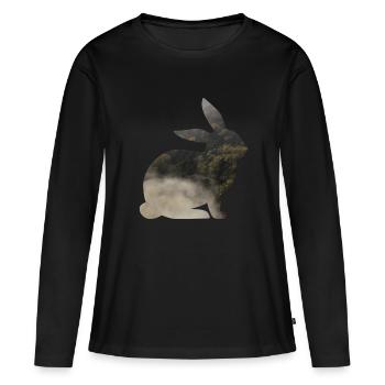 Lièvre en silhouette avec la forêt et le brouillard - T-shirt manches longues Premium bio Femme - noir - Devant - Julia (174cm)