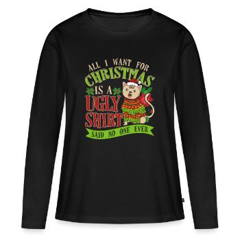 Cadeau de chemise de chat de Noël - T-shirt manches longues Premium bio Femme - noir - Devant - Julia (174cm)