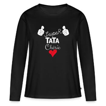 Super Tata Chérie Amour Tatie - T-shirt manches longues Premium bio Femme - noir - Devant - Julia (174cm)