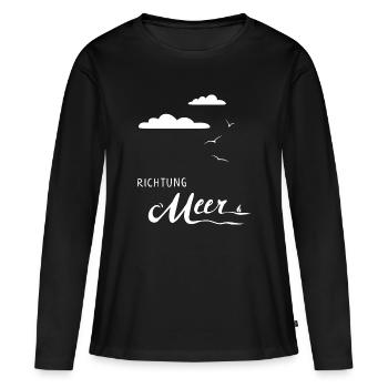 Richtung Meer, weiß - Frauen Premium Bio Langarmshirt - Schwarz - Vorne - Julia (174cm)