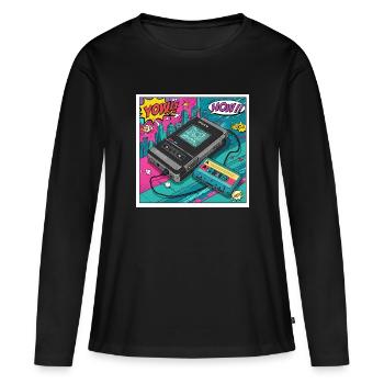 Ambiance des années 90 : le culte du Walkman au look BD - T-shirt manches longues Premium bio Femme - noir - Devant - Julia (174cm)