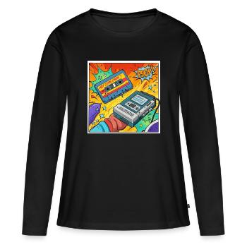 Ambiance des années 90 : le culte du Walkman au look BD - T-shirt manches longues Premium bio Femme - noir - Devant - Julia (174cm)