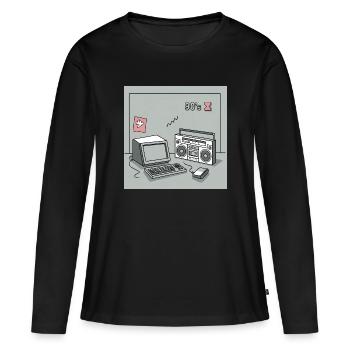 Objets cultes des années 90 : Walkman, ordinateur et Cie. - T-shirt manches longues Premium bio Femme - noir - Devant - Julia (174cm)