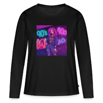 Ambiance des années 90 avec Walkman - T-shirt manches longues Premium bio Femme - noir - Devant - Julia (174cm)