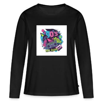 Ambiance des années 90 : Walkman, cassette et cie. - T-shirt manches longues Premium bio Femme - noir - Devant - Julia (174cm)