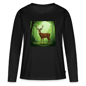 Hirsch - Naturschutz - Wald - Frauen Premium Bio Langarmshirt - Schwarz - Vorne - Julia (174cm)