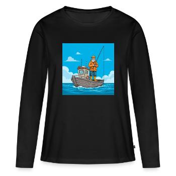 Tranquillité sur l’eau – pêche depuis un bateau - T-shirt manches longues Premium bio Femme - noir - Devant - Julia (174cm)