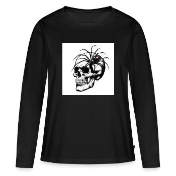 Crâne et araignée – Toile de la mort - T-shirt manches longues Premium bio Femme - noir - Devant - Julia (174cm)