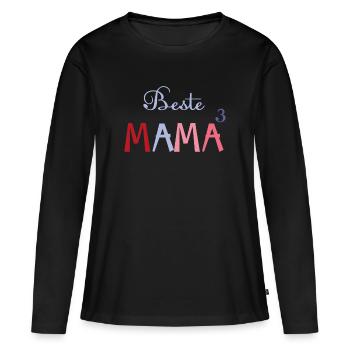 Beste Mama hoch 3, Mutti von 3 wunderbaren Kindern - Frauen Premium Bio Langarmshirt - Schwarz - Vorne - Julia (174cm)
