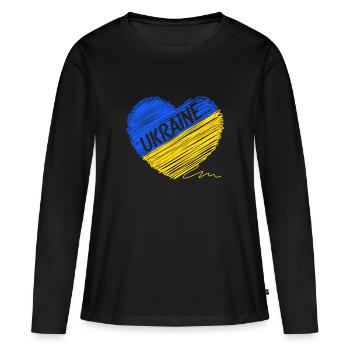 Drapeau de l’Ukraine - Priez pour l’Ukraine - Viva Ukraine - T-shirt manches longues Premium bio Femme - noir - Devant - Julia (174cm)