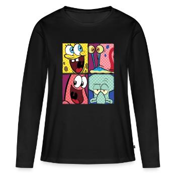 SpongeBob Schwammkopf Patrick Gary Thaddäus - Frauen Premium Bio Langarmshirt - Schwarz - Vorne - Julia (174cm)