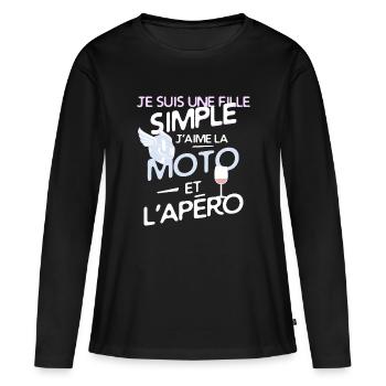 Motarde - une fille simple - T-shirt manches longues Premium bio Femme - noir - Devant - Julia (174cm)