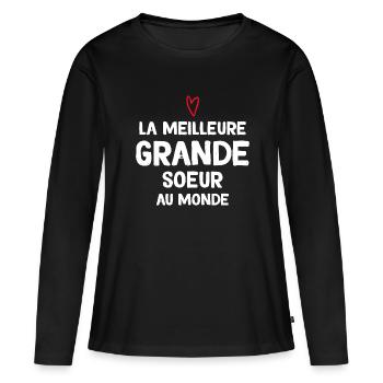 Grande Soeur Que J'aime de Tout Mon Coeur - T-shirt manches longues Premium bio Femme - noir - Devant - Julia (174cm)