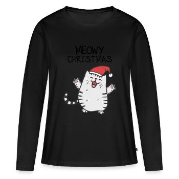 Meowy chat de Noël pour Noël - T-shirt manches longues Premium bio Femme - noir - Devant - Julia (174cm)