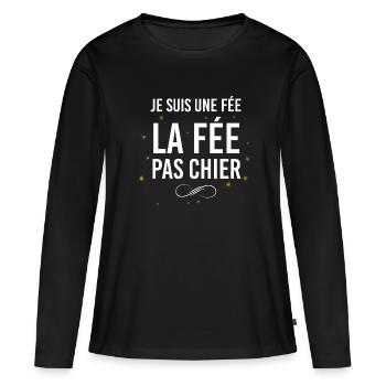 Je Suis La Fée Pas Chier - T-shirt manches longues Premium bio Femme - noir - Devant - Julia (174cm)
