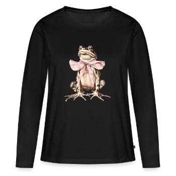 Retro Frog Shirt with Bow - Funny Toad - Women's Premium Organic Long Sleeve Shirt - black - Front - Julia (174cm)